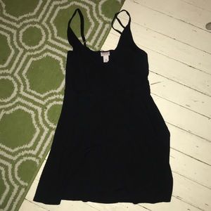 Black, ribbed mini dress.